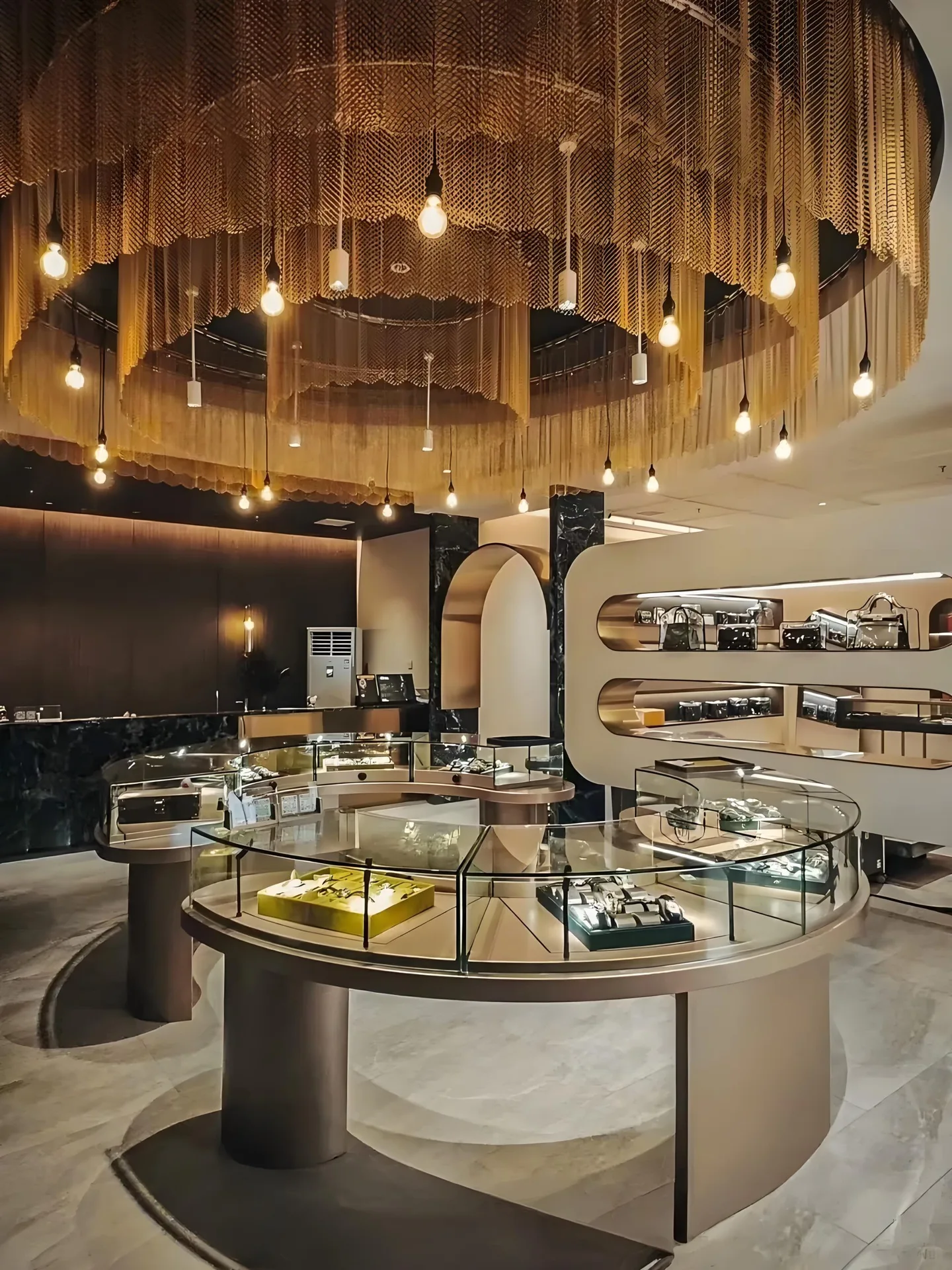 Luxury Curved Glass Jewelry Display Counter, Custom Boutique Retail Display Furniture — view 3