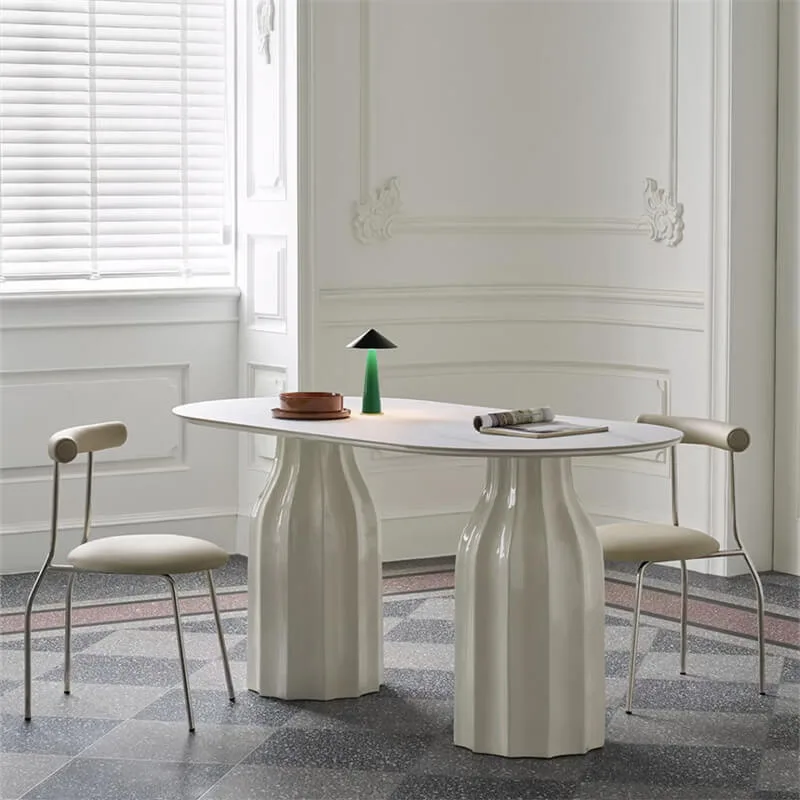 Luxury Fiberglass Table | Artificial Stone Top Oval Dining Table for Home and Commercial Use