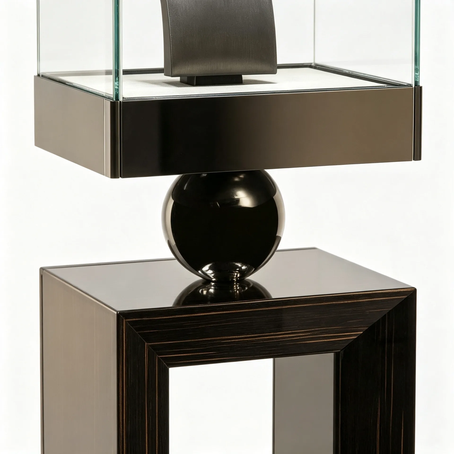 Luxury Freestanding Glass Jewelry Display Showcase with Hollow Wood Pedestal for High-End Jewelry Boutique & Gallery Exhibition — view 3