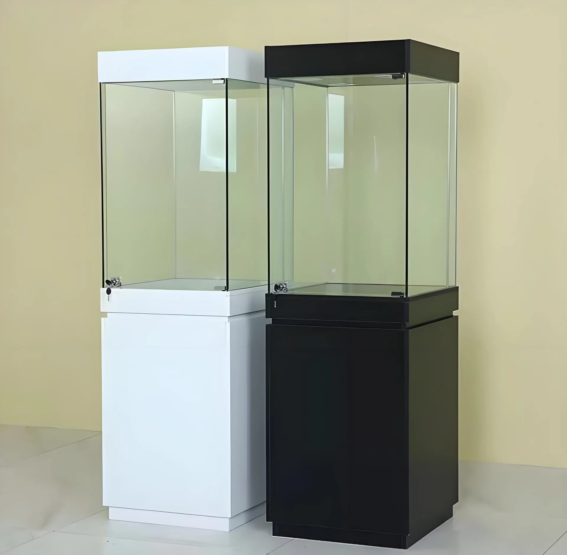 Luxury Glass Display Case, Black Pedestal Cabinet with LED Lighting for Art, Sculpture and High-End Merchandise — view 3