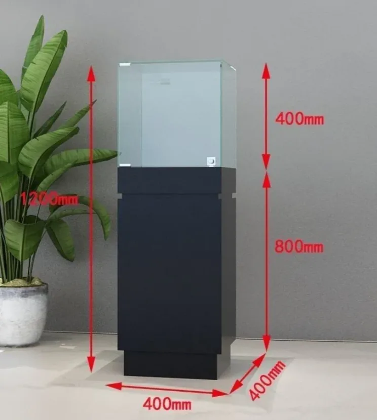 Luxury Glass Display Case, Black Pedestal Cabinet with LED Lighting for Art, Sculpture and High-End Merchandise — view 4
