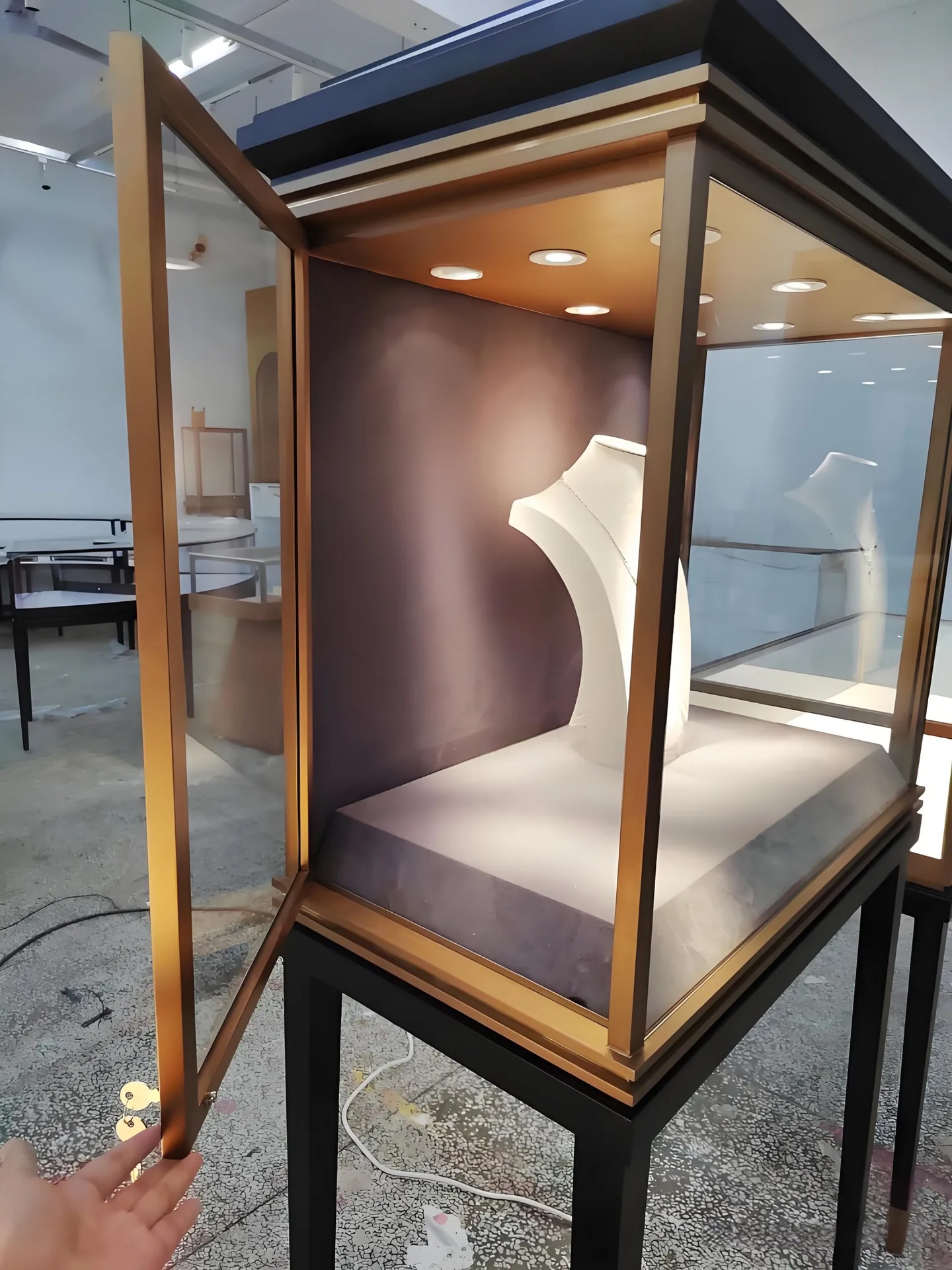 Luxury Gold-Framed Freestanding Jewelry Display Showcase with LED Lighting — view 7