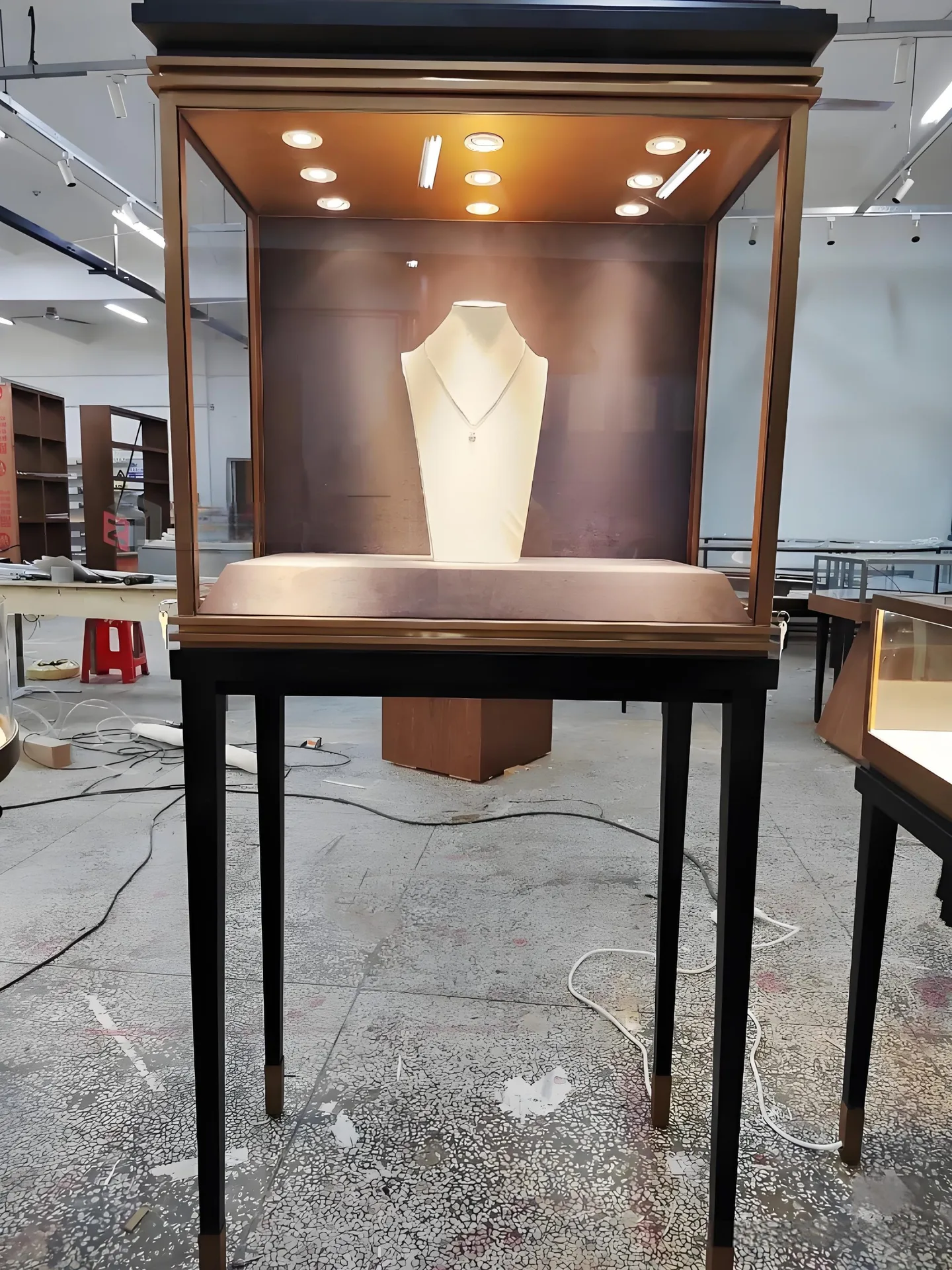 Luxury Gold-Framed Freestanding Jewelry Display Showcase with LED Lighting — view 4