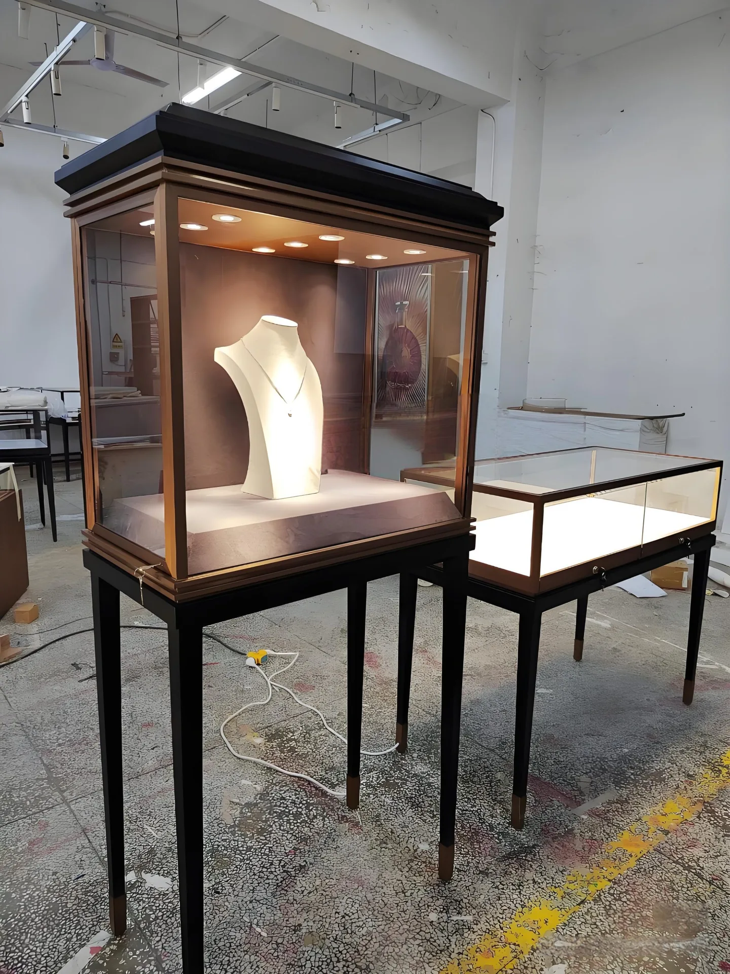 Luxury Gold-Framed Freestanding Jewelry Display Showcase with LED Lighting — view 5