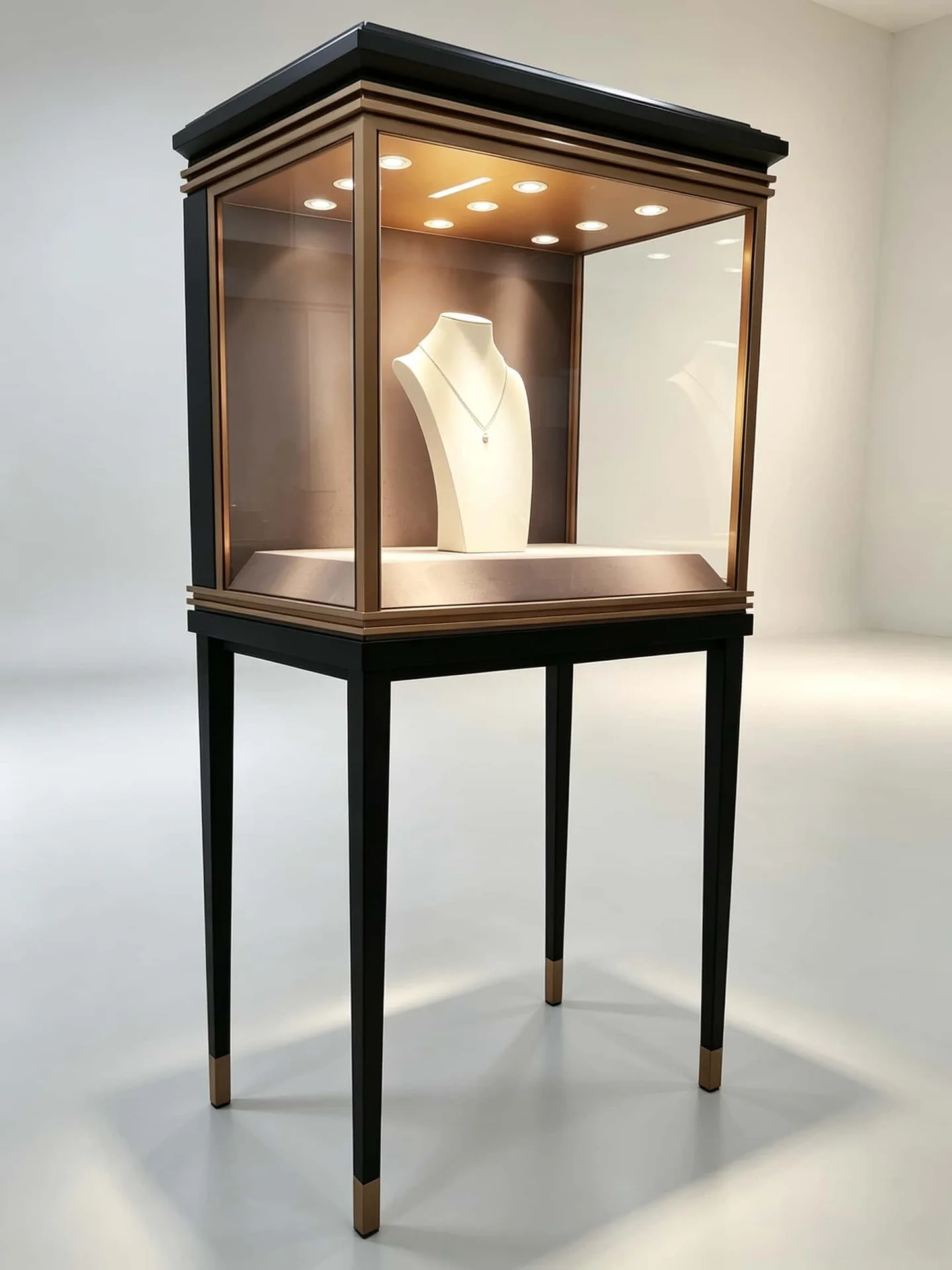 Luxury Gold-Framed Freestanding Jewelry Display Showcase with LED Lighting — view 3