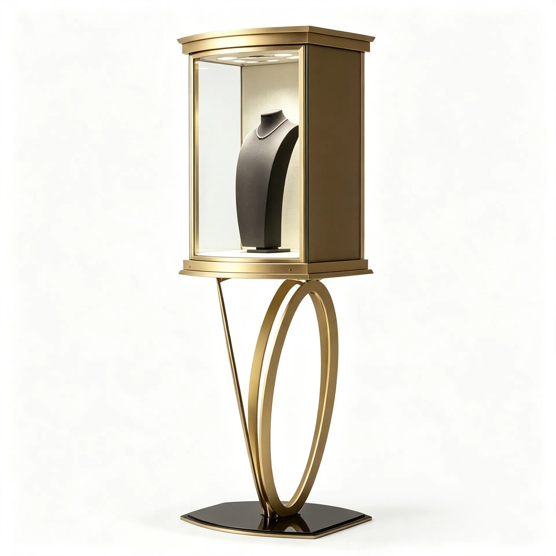 Luxury Gold Freestanding LED Glass Necklace Showcase for Jewellery Store — view 3