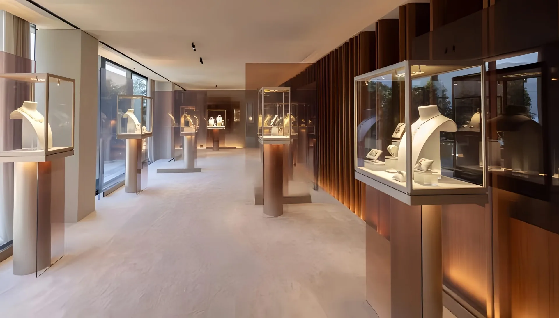 Luxury Jewelry Tower Display Showcase, Champagne Gold Pedestal Glass Display Cabinet For High‑end Jewelry Boutique — view 5
