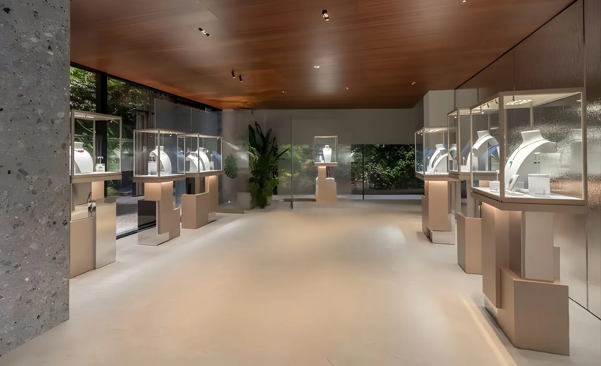 Luxury Jewelry Tower Display Showcase, Champagne Gold Pedestal Glass Display Cabinet For High‑end Jewelry Boutique — view 3