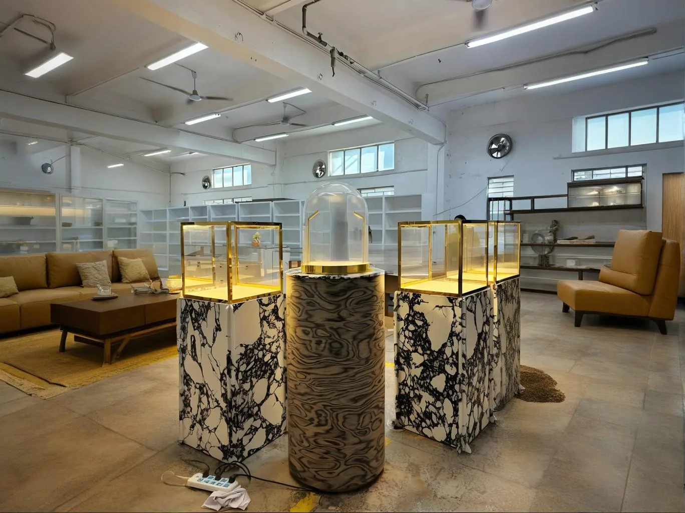 Luxury Marble Base Display Showcase – Gold Trimmed Glass Dome Cabinet with Built-in Warm LED Lighting — view 3