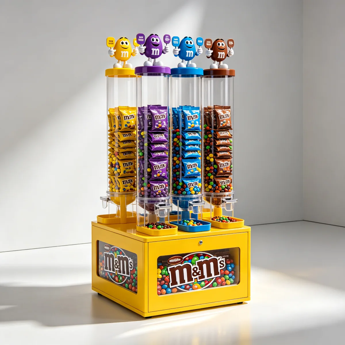 M&M’s Four-Tube Vertical Acrylic Gravity Dispenser Floor POP Display Stand — view 2