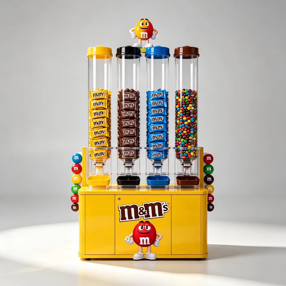 M&M’s Four-Tube Vertical Acrylic Gravity Dispenser Floor POP Display Stand
