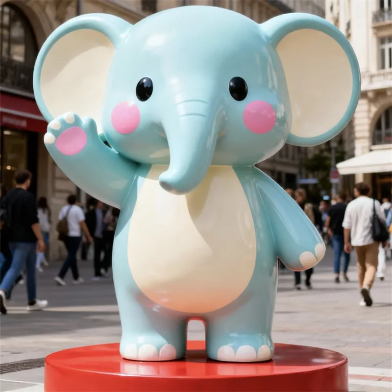 Macaron Blue Cute Elephant Fiberglass Sculpture, Outdoor Internet-Famous Decor, Amusement Park & Mall Welcome Ornament — view 4