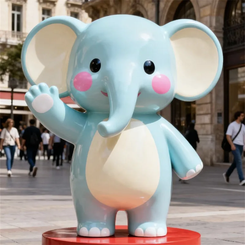 Macaron Blue Cute Elephant Fiberglass Sculpture, Outdoor Internet-Famous Decor, Amusement Park & Mall Welcome Ornament — view 3