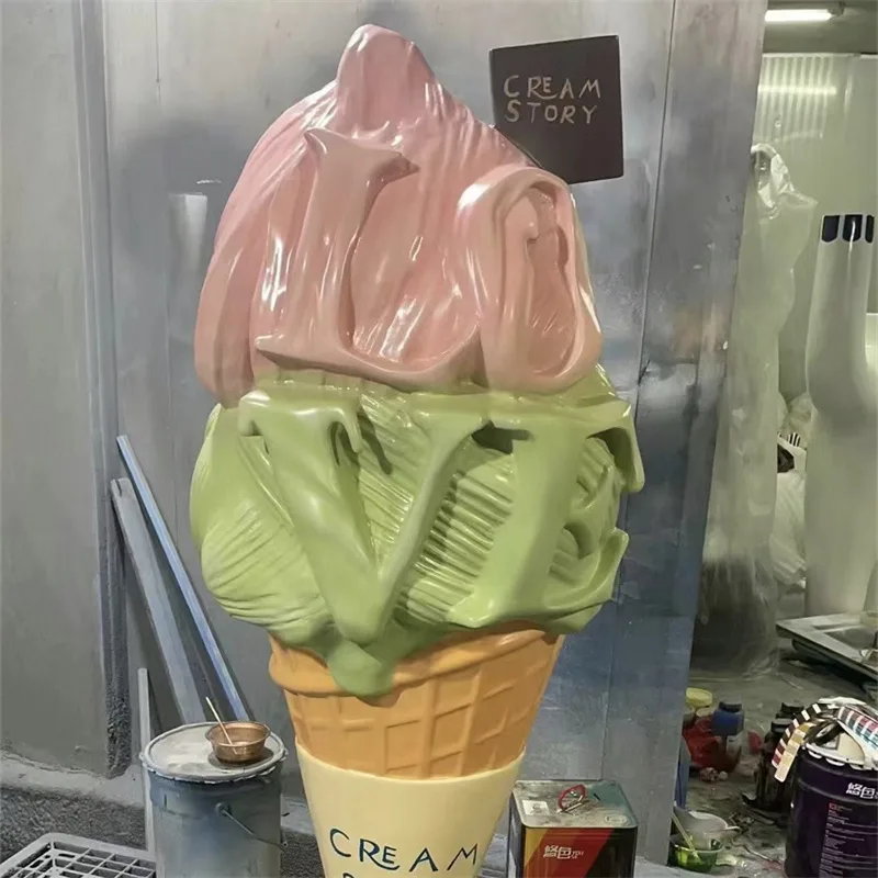 Macaron Color Ice Cream Fiberglass Sculpture | Summer Themed Decor for Mall Atriums and Food Streets — view 3