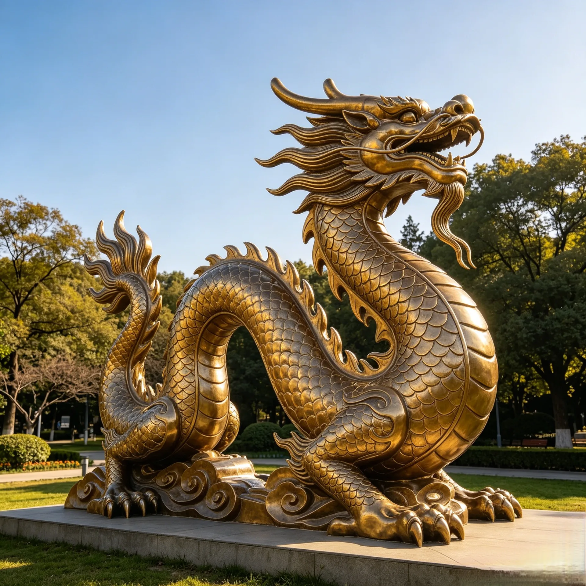 Majestic Golden Chinese Dragon Fiberglass Sculpture for Outdoor Garden & Public Plaza Decoration — view 4