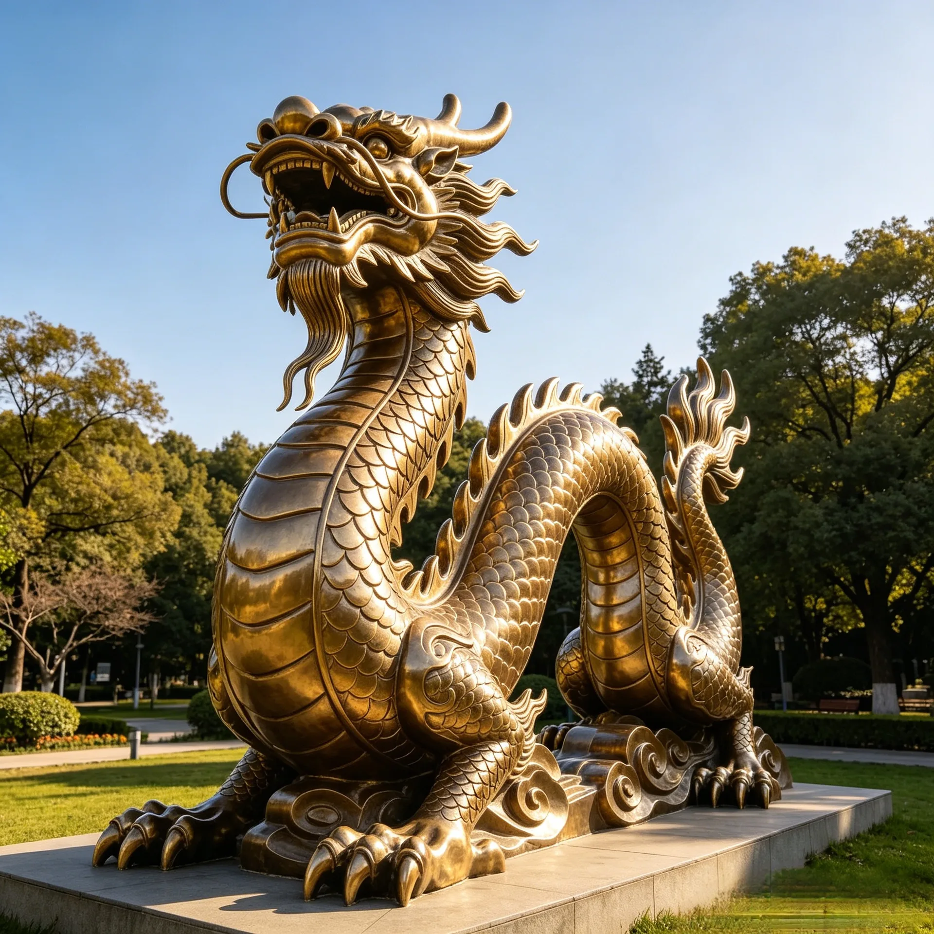 Majestic Golden Chinese Dragon Fiberglass Sculpture for Outdoor Garden & Public Plaza Decoration — view 2