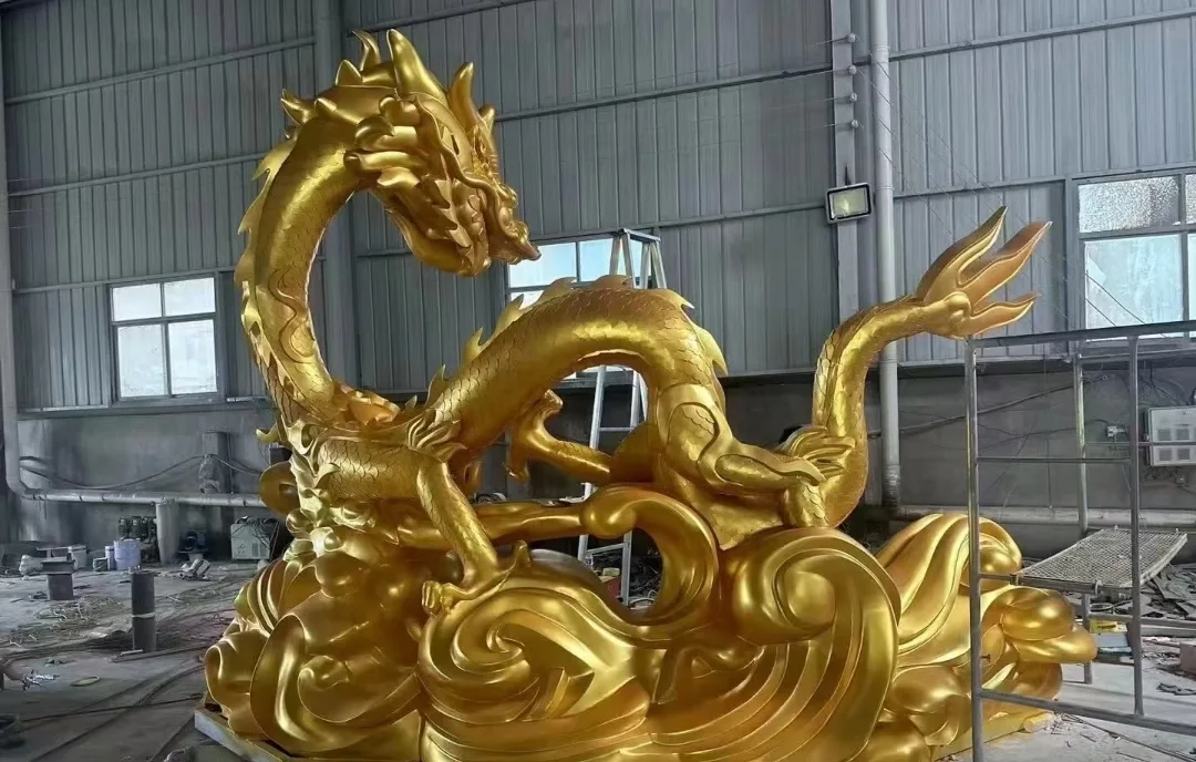 Majestic Golden Chinese Dragon Fiberglass Sculpture for Outdoor Landscapes — view 3