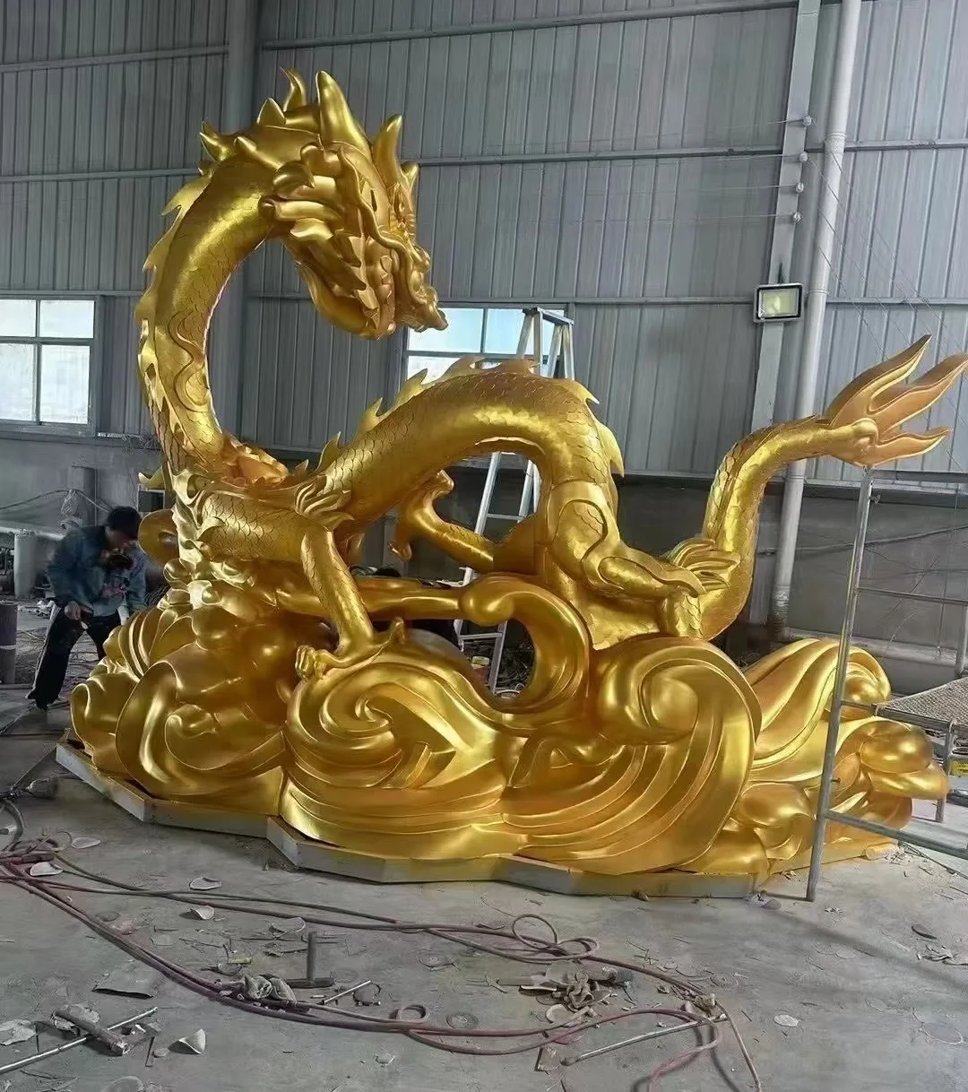 Majestic Golden Chinese Dragon Fiberglass Sculpture for Outdoor Landscapes — view 4