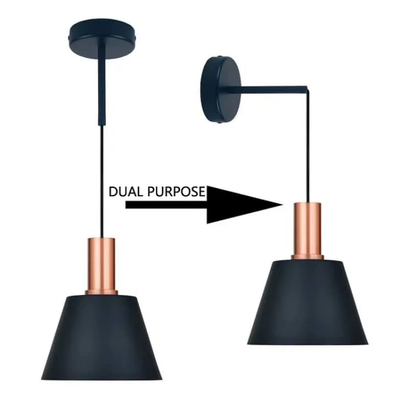 Matte Black Industrial Pendant Lights with Copper Accents for Coffee Shop — view 3