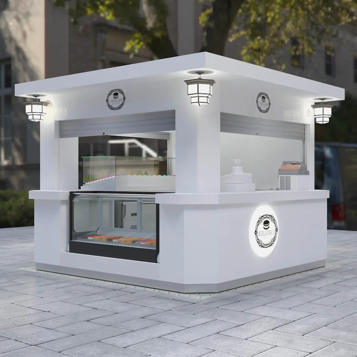Matte White Dessert Kiosk – Compact 2.4×2.4m, Weather-Resistant & Fully Equipped for Your Sweet Business — view 2