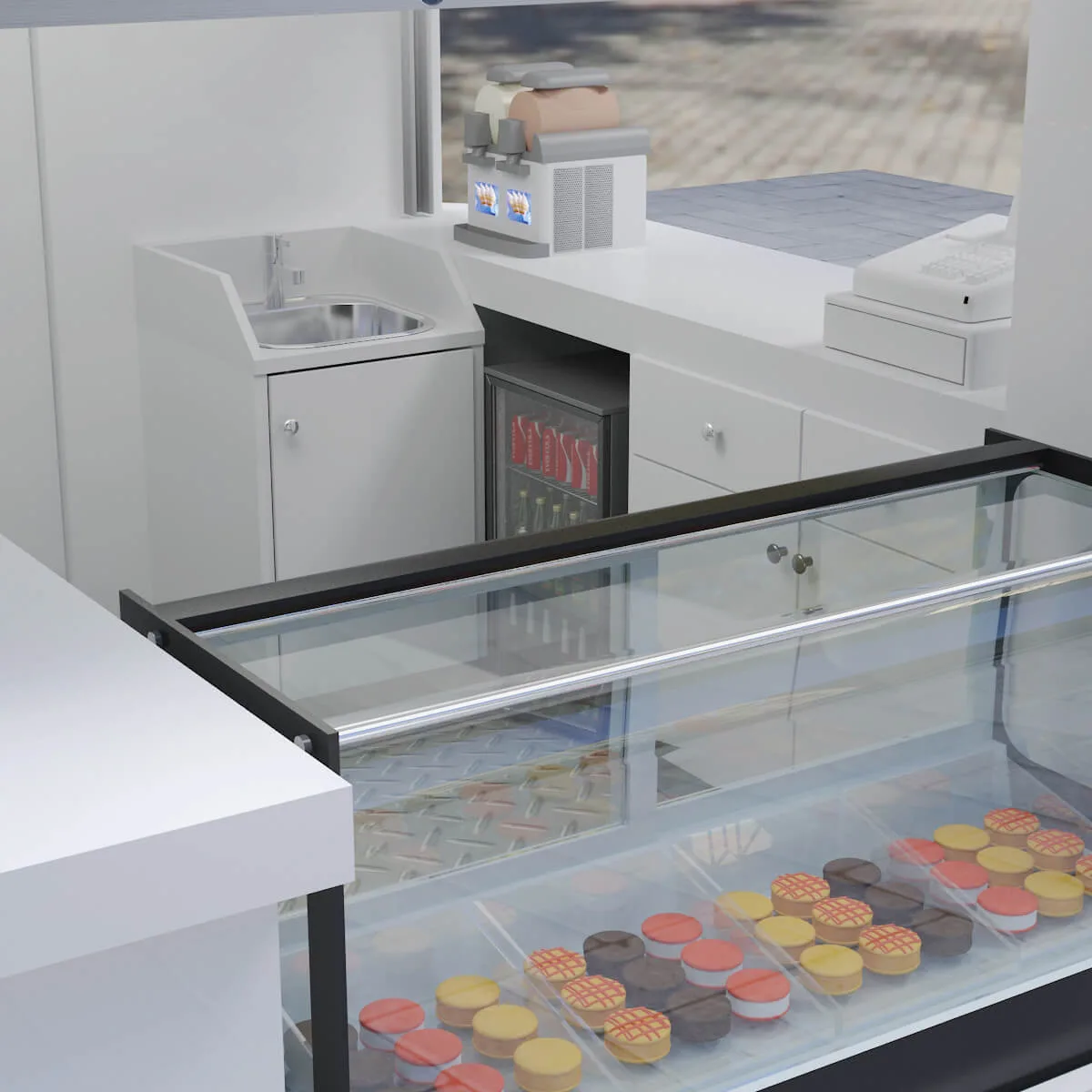 Matte White Dessert Kiosk – Compact 2.4×2.4m, Weather-Resistant & Fully Equipped for Your Sweet Business — view 5