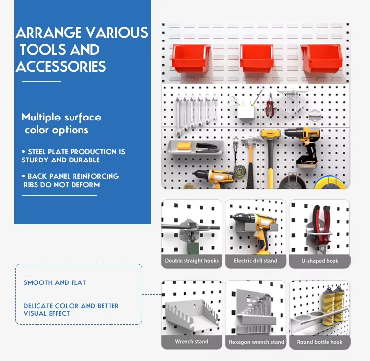 Metal Pegboard Display Stand Rack: Mobile Tool & Hardware Storage Solution — product detail 1