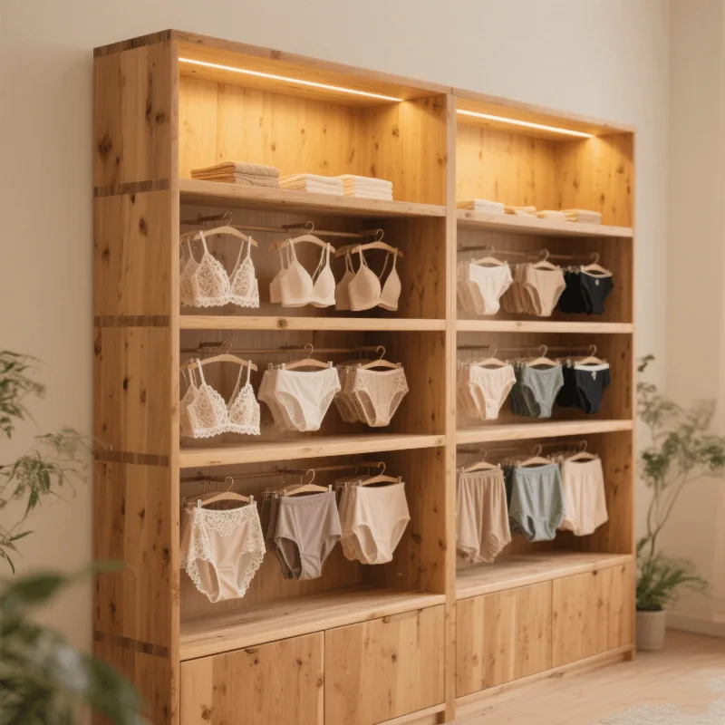 Minimalist clothing store display cabinet Wooden underwear display cabinet design — view 3