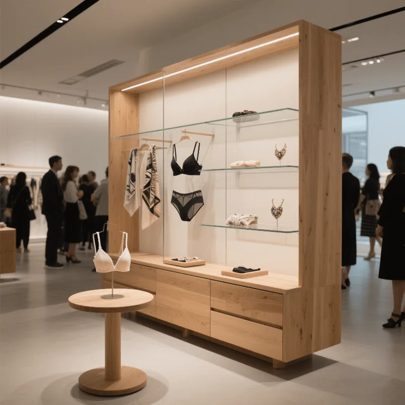 Minimalist clothing store display cabinet Wooden underwear display cabinet design — view 4