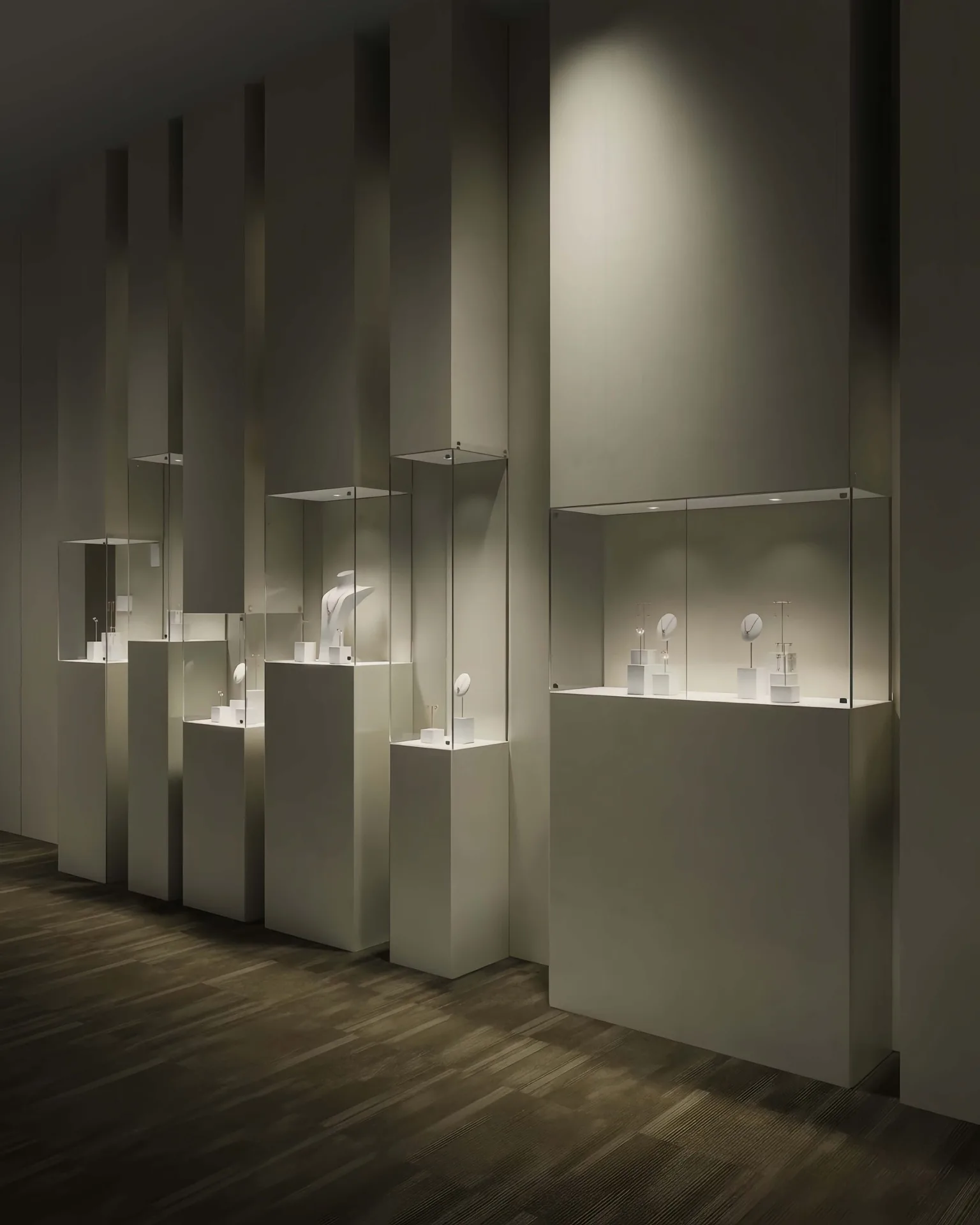 Minimalist Luxury Vertical Jewelry Cabinet: Matte Off-White, Ultra-Clear Glass, Adjustable LED Lighting, Modular & Lockable Display — view 2