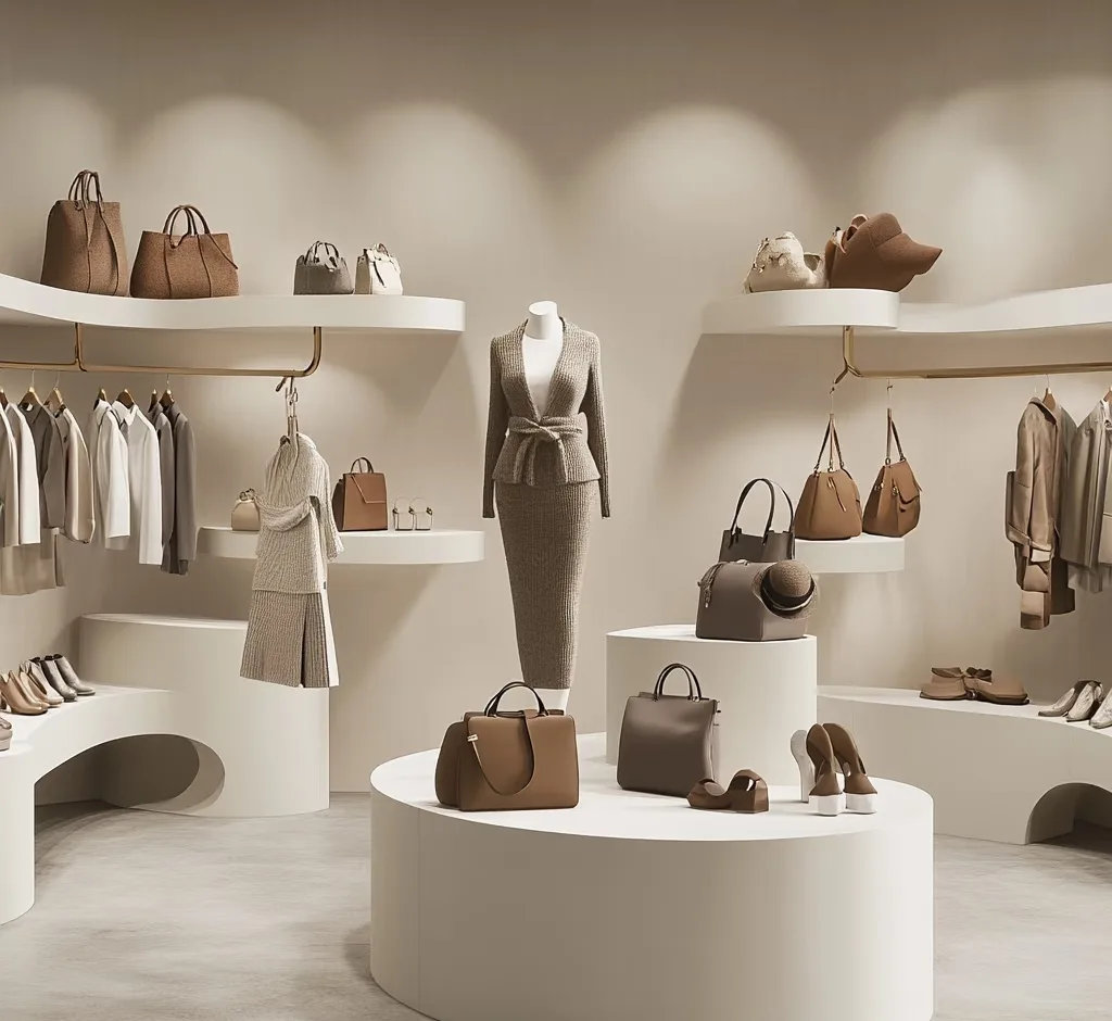 Minimalist White Fashion Display Cabinet – Curved Retail Island
