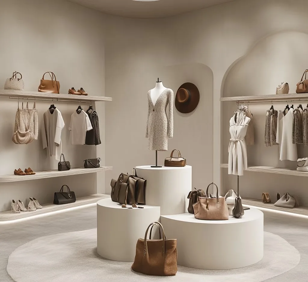 Minimalist White Fashion Display Cabinet – Curved Retail Island — view 2