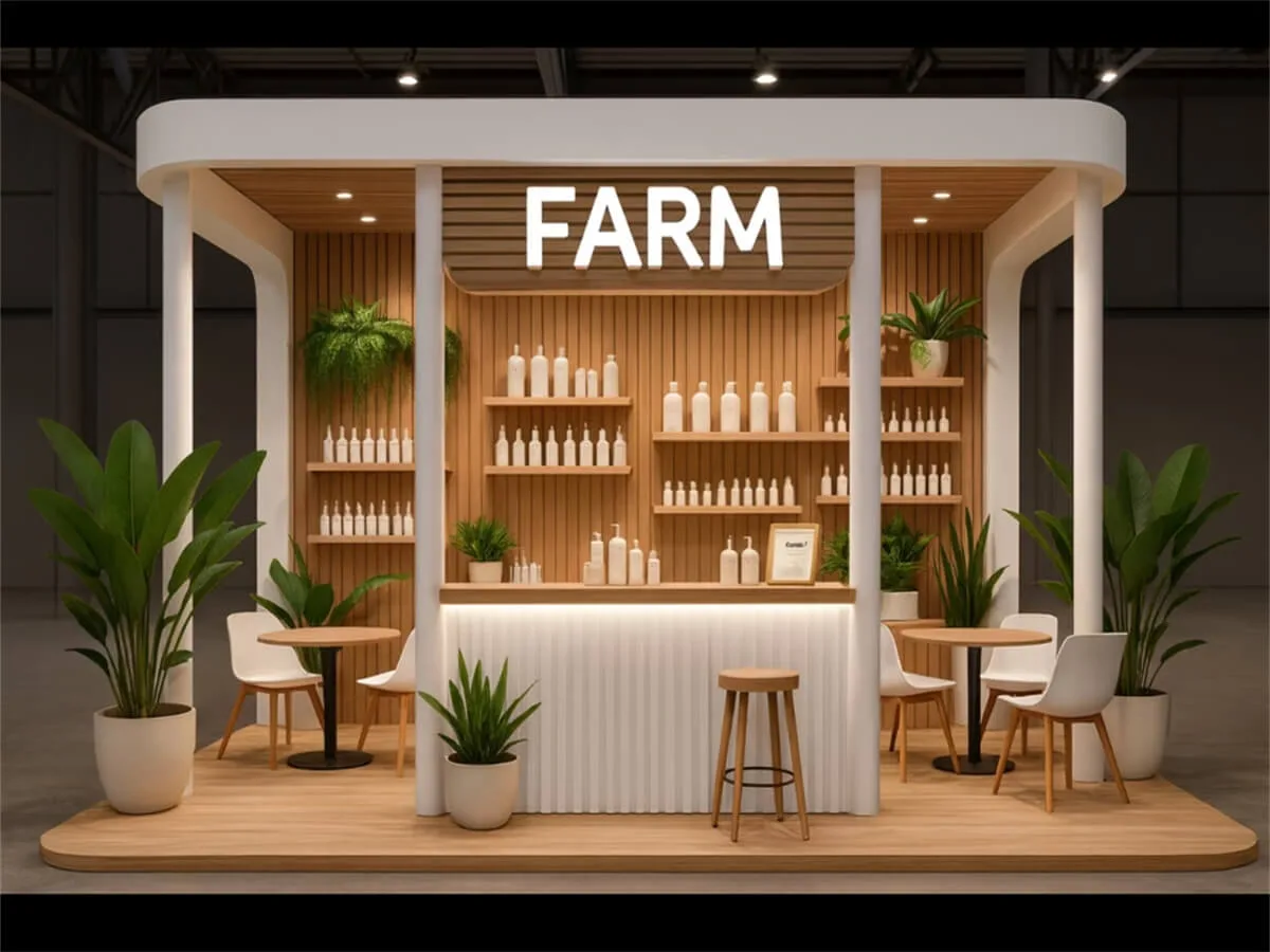 Minimalist Wooden Cosmetic Display Kiosk, Custom Cosmetic Product Display Booth for Mall Experience & Reception — view 4