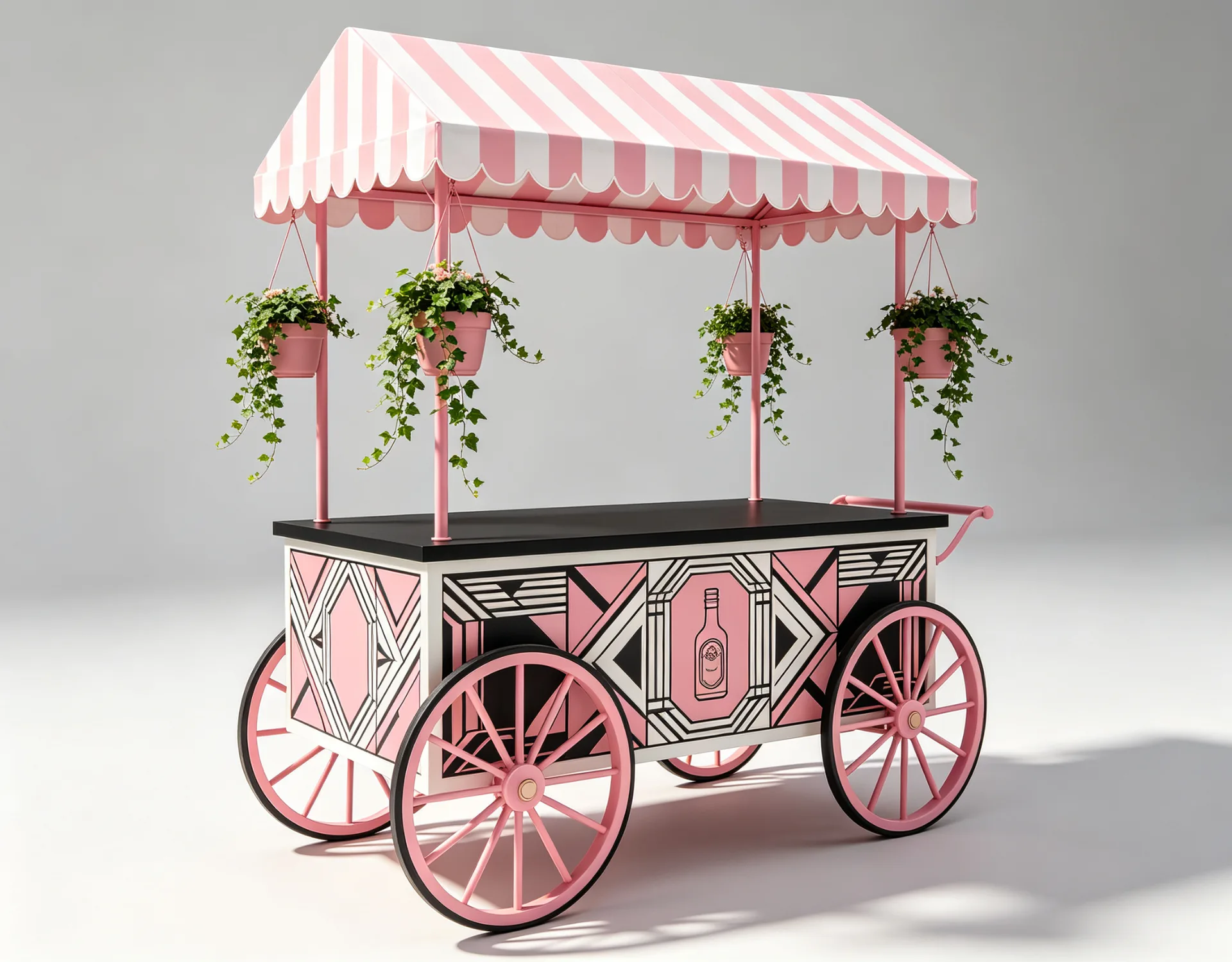 Mobile Candy Cart with Wheels – Branded Sweet Booth with Striped Awning and Hanging Plants for Events — view 2