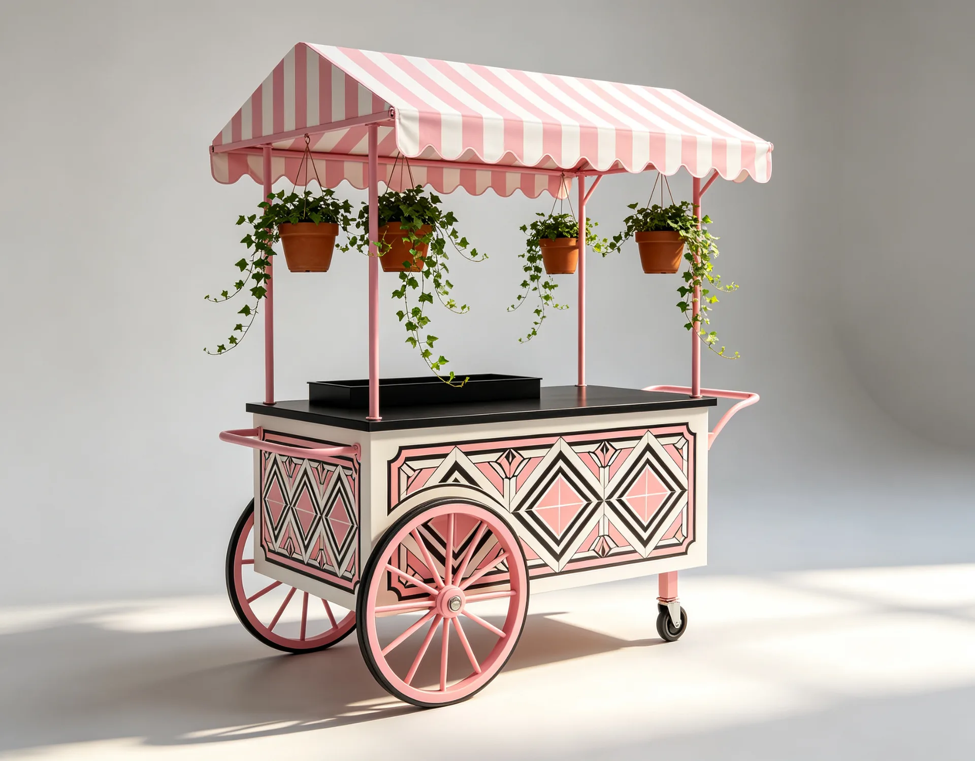 Mobile Candy Cart with Wheels – Branded Sweet Booth with Striped Awning and Hanging Plants for Events — view 3
