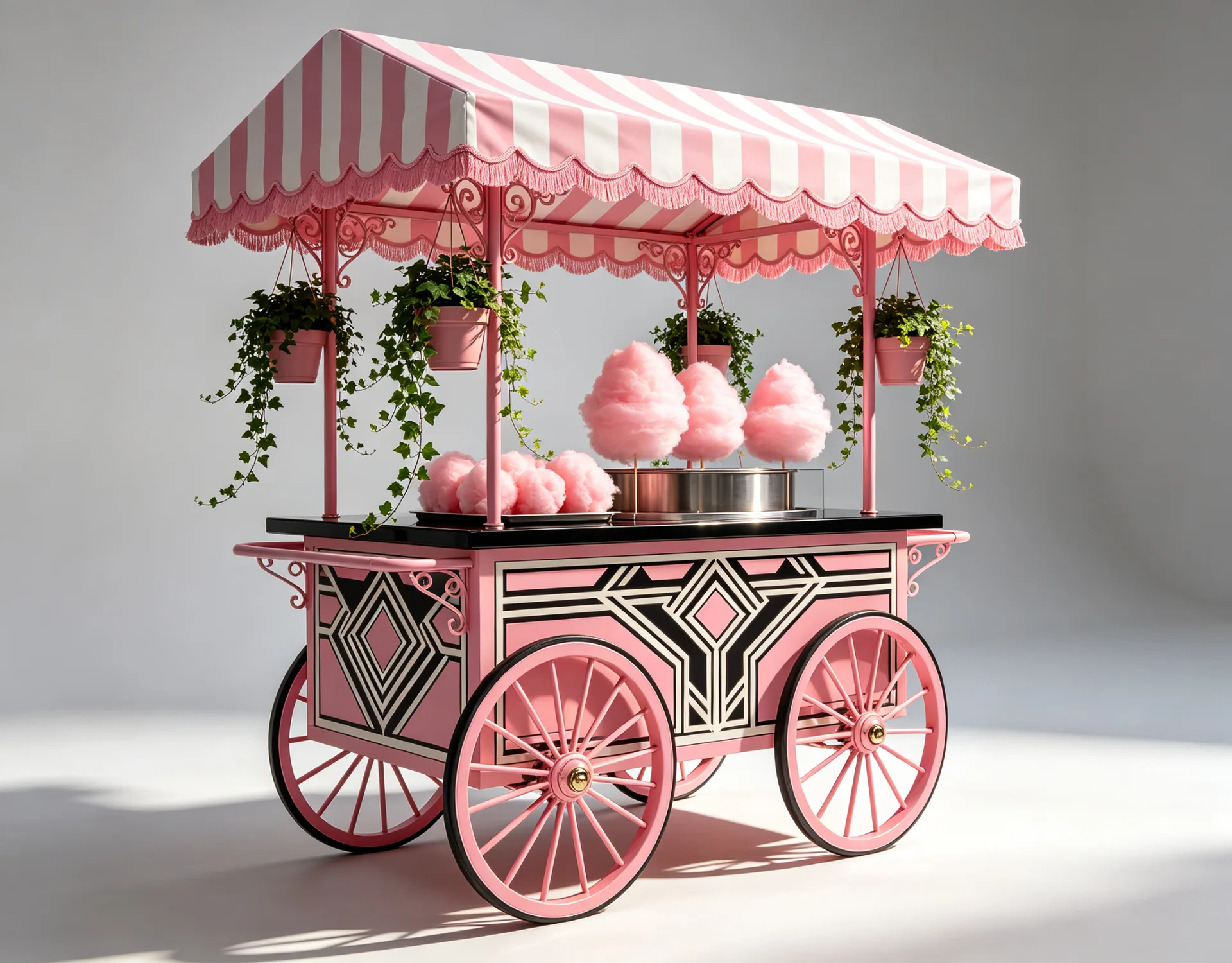Mobile Candy Cart with Wheels – Branded Sweet Booth with Striped Awning and Hanging Plants for Events — view 4
