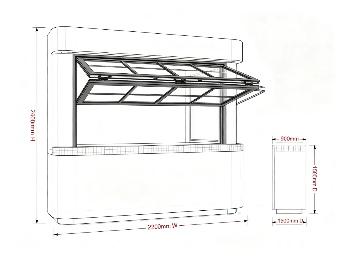 Mobile Outdoor Cafe Kiosk | White Rounded Coffee Stand with Folding Window | 2.2m Custom Design — view 5