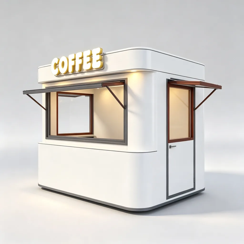 Mobile Outdoor Cafe Kiosk | White Rounded Coffee Stand with Folding Window | 2.2m Custom Design — view 3
