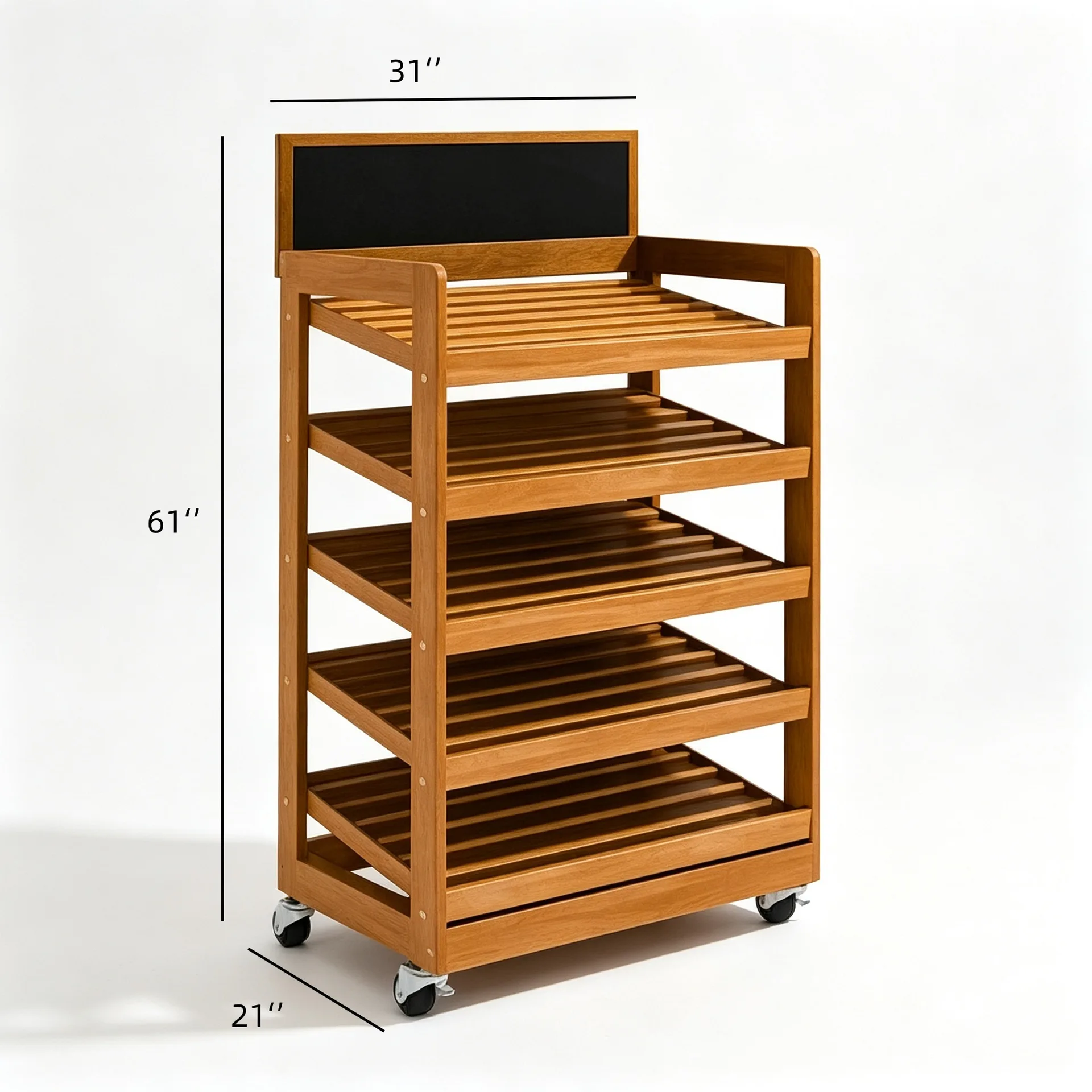 Mobile Wooden Produce Display Shelf for Bakery Fruit Shop — product detail 1