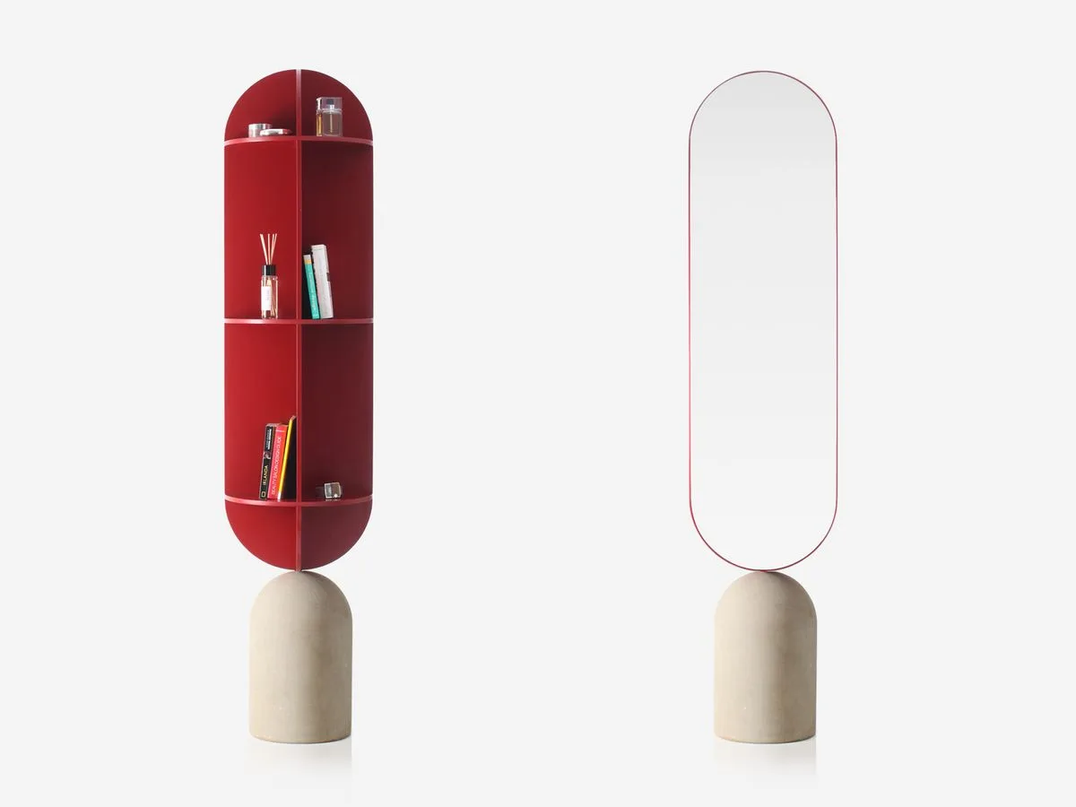 Modern Arched Freestanding Storage Cabinet & Full-Length Mirror Set — view 2