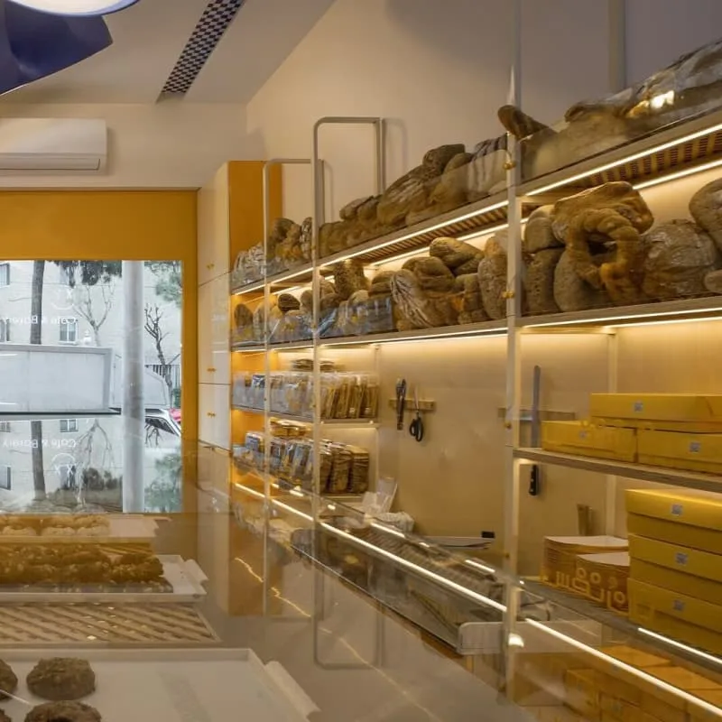 Modern bakery display shelves with lighting for bread shop retail and food storage — view 4