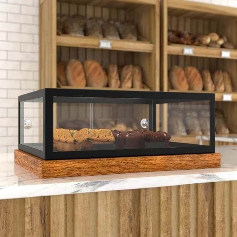 Modern Black Frame Sliding Glass Countertop Pastry Display Showcase — view 3