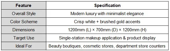 Modern Cosmetic Stand with Tiered Display Rack, Mirror & Drawers – White Gold Makeup Retail Station — product detail 1