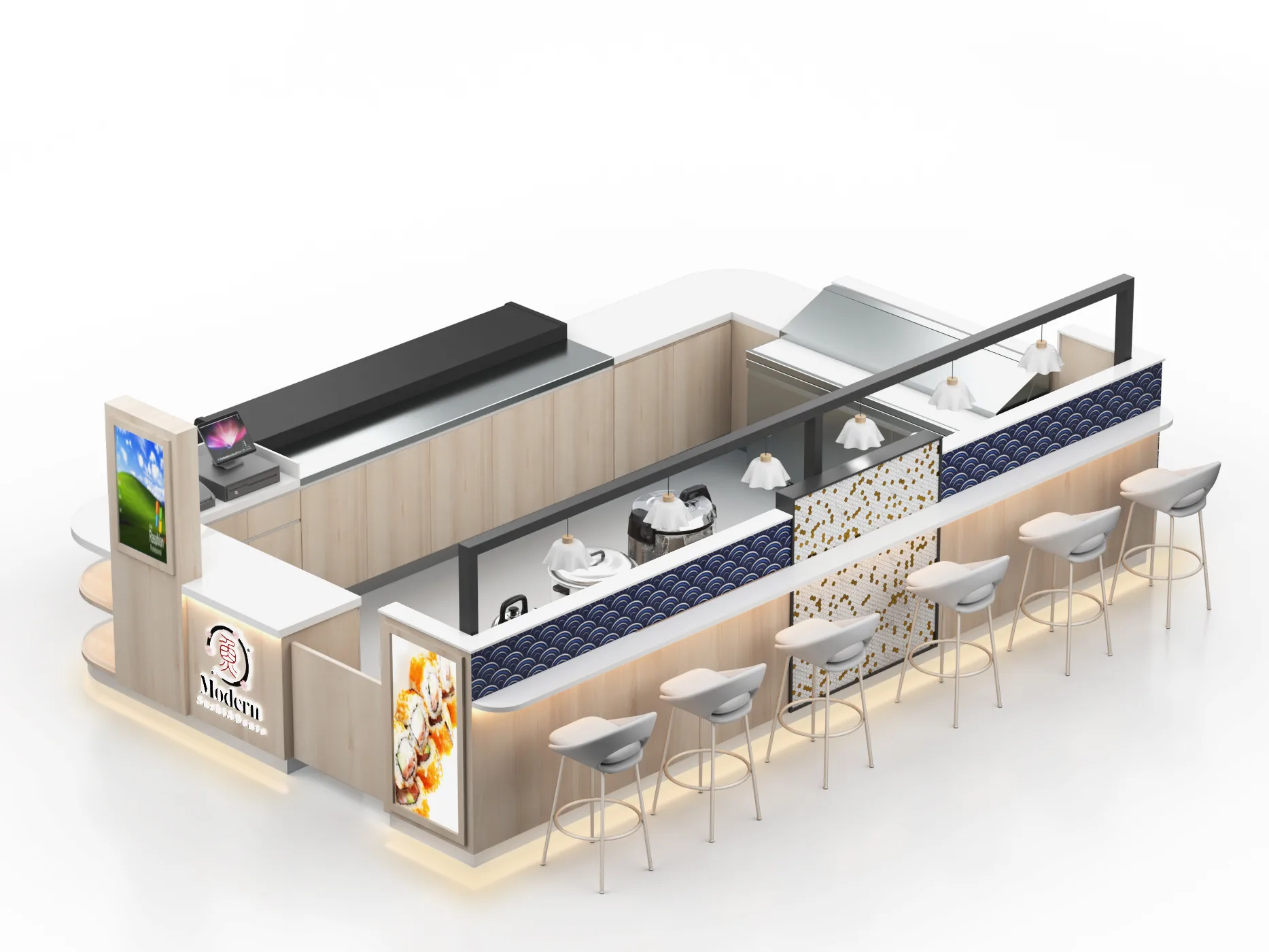 Modern Custom Mall Sushi Kiosk for Food Court Retail — view 4