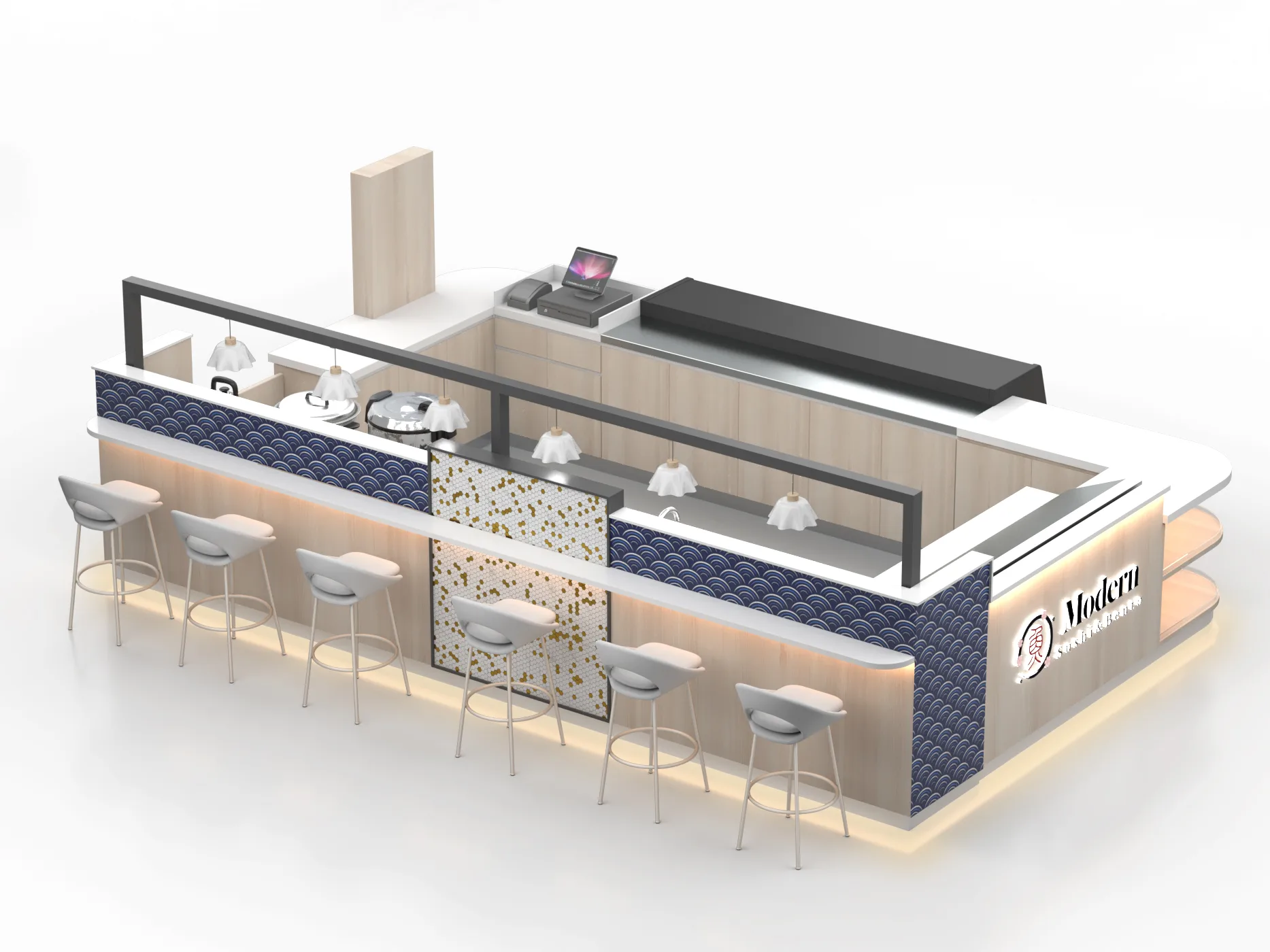 Modern Custom Mall Sushi Kiosk for Food Court Retail — view 5
