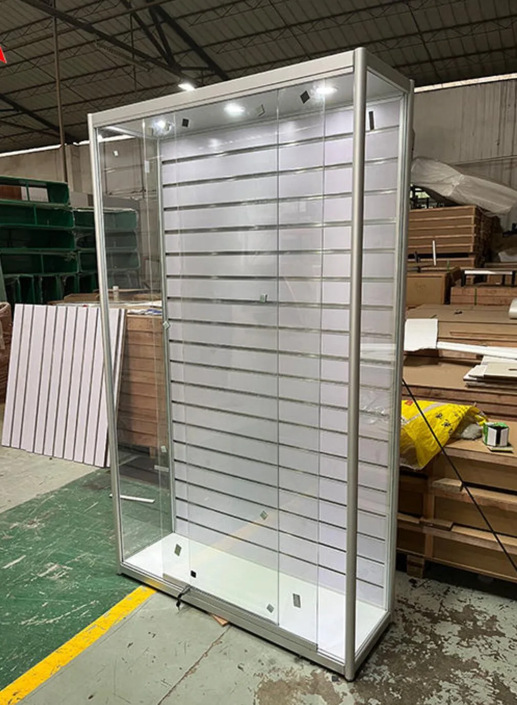 Modern Display Cabinet with Integrated Slatwall & Lighting — product detail 1