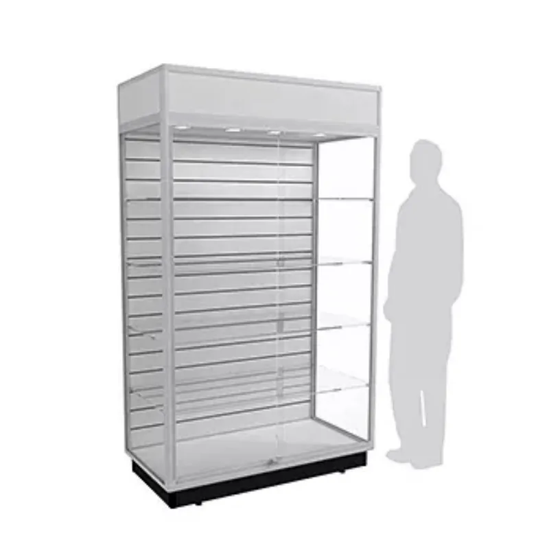 Modern Display Cabinet with Integrated Slatwall & Lighting — view 3