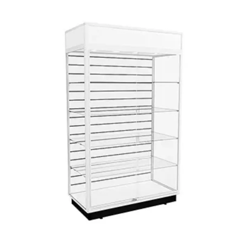 Modern Display Cabinet with Integrated Slatwall & Lighting — view 4