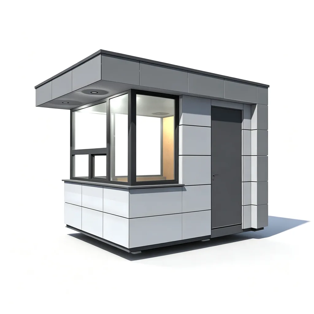 Modern Gray Panel Guard Booth Floor-to-Ceiling Glass Security Office — view 3