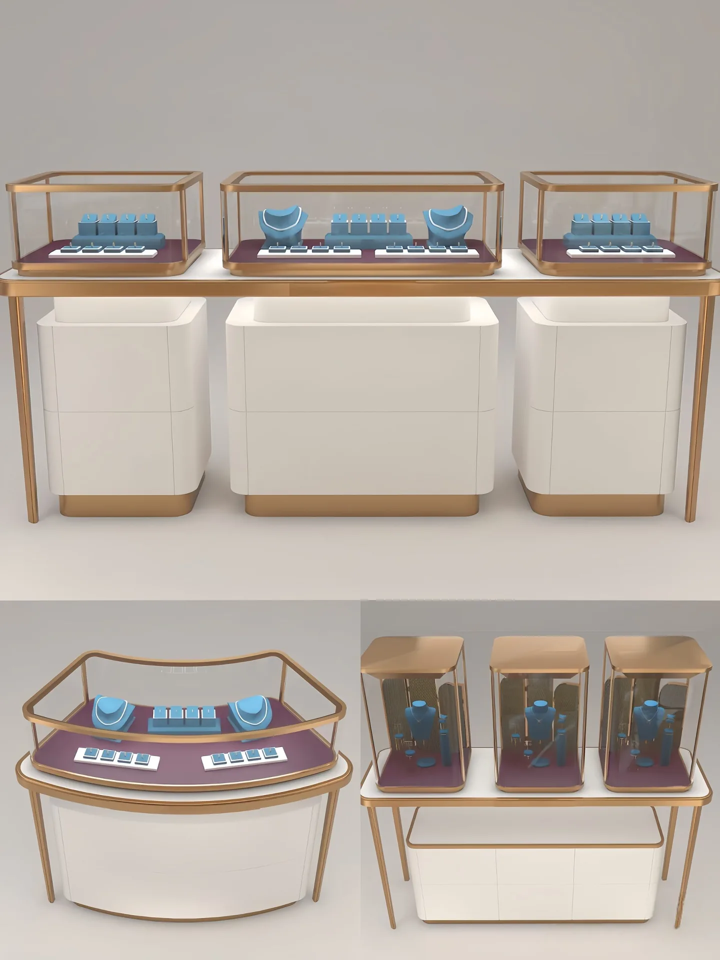 Modern Jewelry Store Display Counter Set Tempered Glass Watch Jade Display Stand — view 9