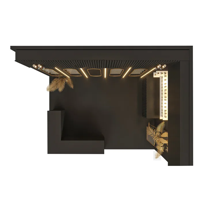 Modern Luxury Black and Gold Arch-Lit Perfume Kiosk with LED Lights — view 3
